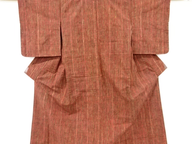 縞織り出し手織り紬着物